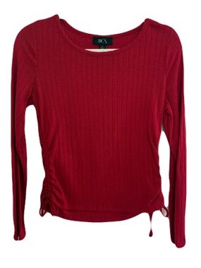 BCX Women's Deep Red Ribbed Long-Sleeve Top with Side Ruching
